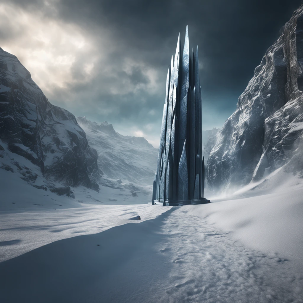 (distant view)Best quality, Masterpiece, 1 magnificent pillar at the boundary of the frost kingdom , snow land, high resolution, (photograph realistic:1.4), surrealism, Dream-like,fusionart, Shadowdancer, shadow magic, darkness control, stealth, shadowstep, umbral spells, hidden blade,