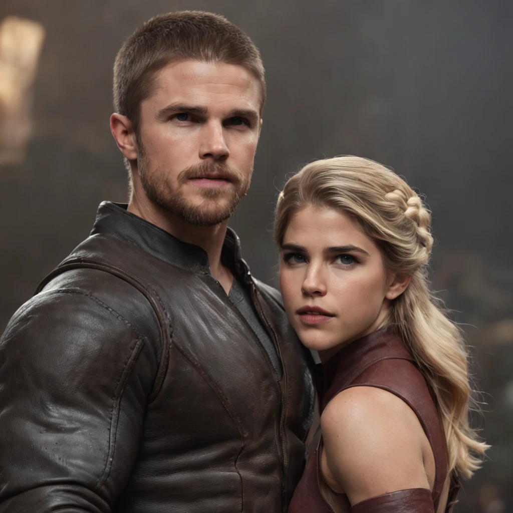 stephen amell e emily bett rickards (Professional 3D rendering:1.3) de (Realistic:1.3) Foto de arte mais bonita do mundo，Features soft, bright male heroes, ((Epic hero fantasy rough muscular man wet hero angry look long hair short beard and fierce expression in dynamic pose, fantastic location, majestoso ambiente desordenado)), corpo inteiro 8k unidade render, action shot, poros da pele, very dark lighting, sombreamento pesado, circunstanciado, Rosto detalhado, (vibrante, fotogrdeia realista, Realistic, Dramatic, Escuro, foco nítido, 8k), , ((((Use peles)))), (intrincado:1.4), decadente, (altamente detalhado:1.4), pintura digital, rendering by octane, art stations, Conceito-Arte, liso, foco nítido, illustration, germe da arte, (Loish:0.23), Wlop Ilya Kuvshinov, e Greg Rutkowski e Alphonse Mucha Gracias, (global ilumination, studiolight, Light Volumetric), chuva forte, floating particles, patife, fantasia, Onze, corpo inteiroesbian, ((Fundo escuro e antigo da cidade:1.3)),CGSesociedade,art stations