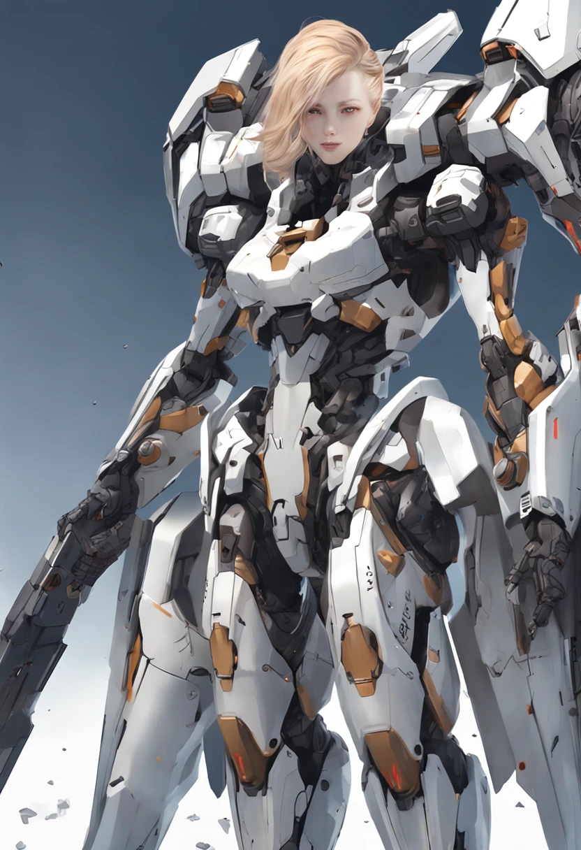 A close-up of a person in a suit with a sword, female mecha, raiden metal gear, ferra white mecha, girl in mecha cyber armor, High quality digital concept art, epic sci-fi character art, epic scifi character art, Mechanized Valkyrie girl, ethereal and mecha theme, anime mecha aesthetic