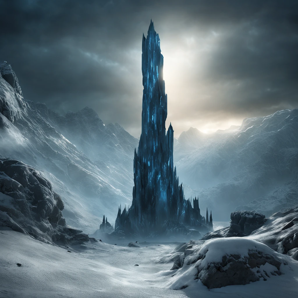 (distant view)Best quality, Masterpiece, 1 magnificent frost pillar at the boundary of the frost kingdom , snow land, high resolution, (photograph realistic:1.4), surrealism, Dream-like,fusionart, Shadowdancer, shadow magic, darkness control, stealth, shadowstep, umbral spells, hidden blade,