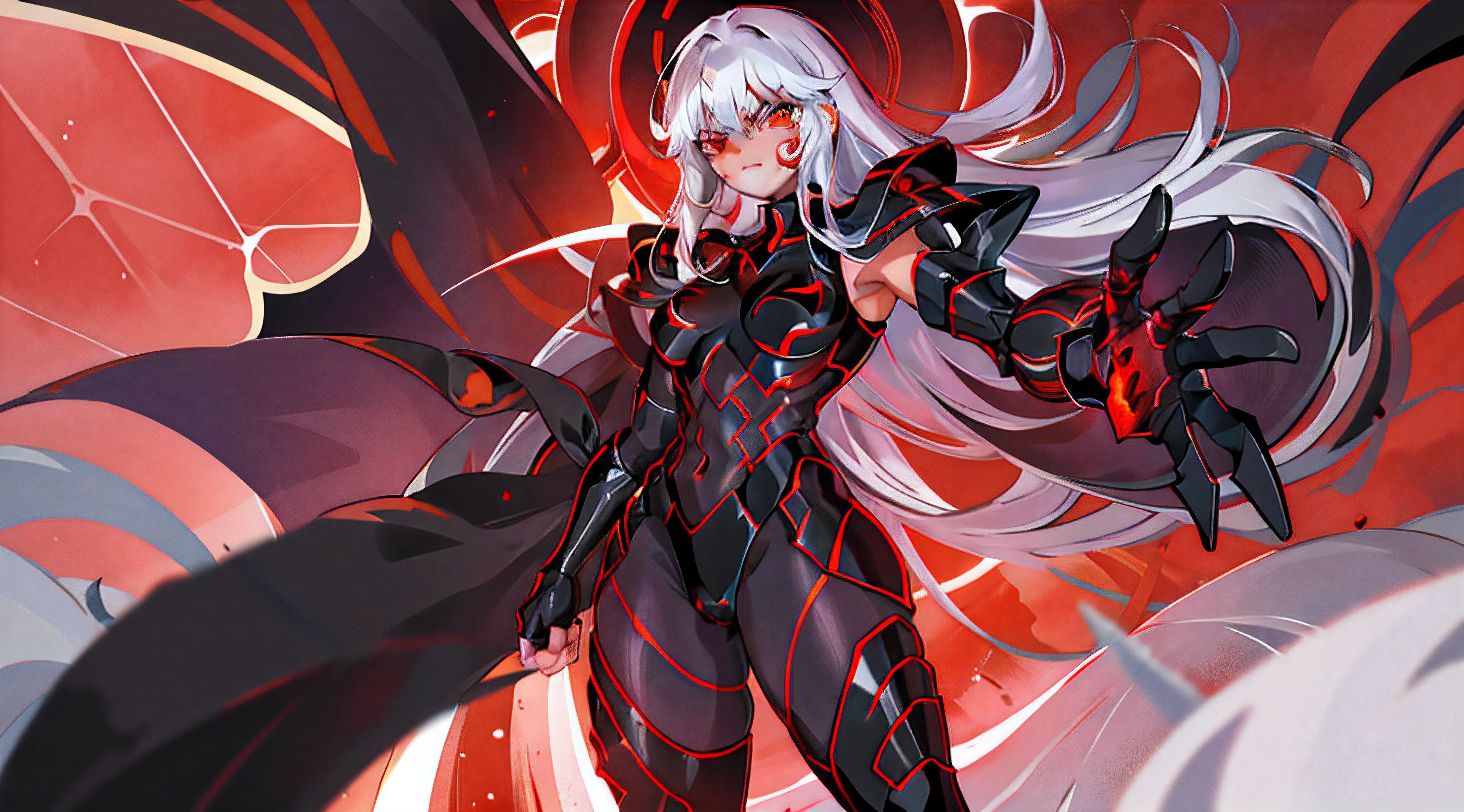 Uma guerreira com armadura negra pesada, em um reino devastado, com uma aura vermelha ao redor, asas negras abertas, angry expression and angry look, corpo inteiro.