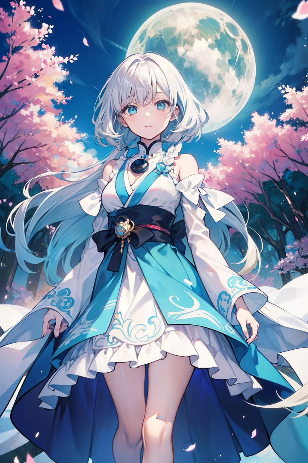 her flowing white hair cascading down like a waterfall, framing her delicate face adorned with large, expressive eyes that sparkle with a hint of mischief. Her skin, porcelain-like and flawless, emits a subtle glow, giving her an otherworldly aura. The girl's slender figure is dressed in a vibrant, intricately designed outfit that combines elements of fantasy and modern fashion, showcasing her unique sense of style.

The environment surrounding the girl is a vivid and fantastical world, filled with vibrant colors and whimsical elements. It's as if she exists in a realm where reality and imagination seamlessly blend together. Lush green meadows stretch out behind her, dotted with colorful flowers and magical creatures. The sky above is a mesmerizing canvas of pastel hues, with fluffy clouds floating gently in the air.

The mood of the photo is one of enchantment and captivation. The girl's gaze is direct and inviting, drawing the viewer into her world of wonder and adventure. There's a playful energy in her pose, as if she's about to embark on a thrilling journey or engage in mischievous antics. It's a moment frozen in time, where the viewer becomes a part of her story.

Captured with a digital camera, the photo is created in a distinctive anime style, inspired by the intricate and detailed artwork found in Japanese animations. The camera model used is a Nikon D850, known for its high-resolution capabilities and exceptional image quality. The colors are vibrant and saturated, bringing the girl's vibrant outfit to life. The lens used is a prime lens, specifically the Nikon AF-S NIKKOR 50mm f/1.8G, which allows for sharp focus on the girl's face while creating a slight blur in the background, adding depth to the image.

In a unique juxtaposition, this photo combines the imaginative storytelling of director Hayao Miyazaki, the visually stunning animation of Makoto Shinkai, the whimsical photography of Natsumi Hayashi, and the fashion-forward designs of Rei Kawakubo from