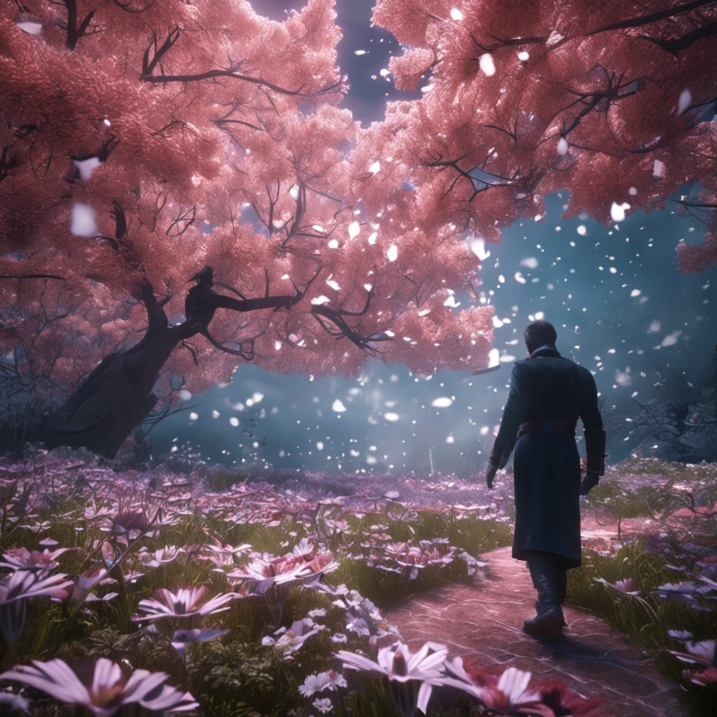 Best quality, Masterpiece, a male nourishing the flower garden in the snow land, only one daisy survived in the harsh winter, high resolution, (photograph realistic:1.4), surrealism, Dream-like,fusionart, Shadowdancer, shadow magic, darkness control, stealth, shadowstep, umbral spells, hidden blade,