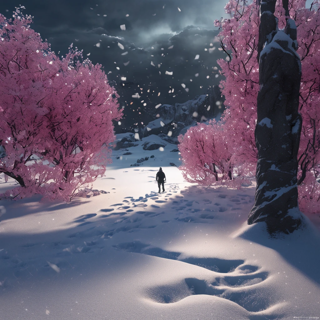 Best quality, Masterpiece, a male nourishing the flower garden in the snow land, only one daisy survived in the harsh winter, high resolution, (photograph realistic:1.4), surrealism, Dream-like,fusionart, Shadowdancer, shadow magic, darkness control, stealth, shadowstep, umbral spells, hidden blade,
