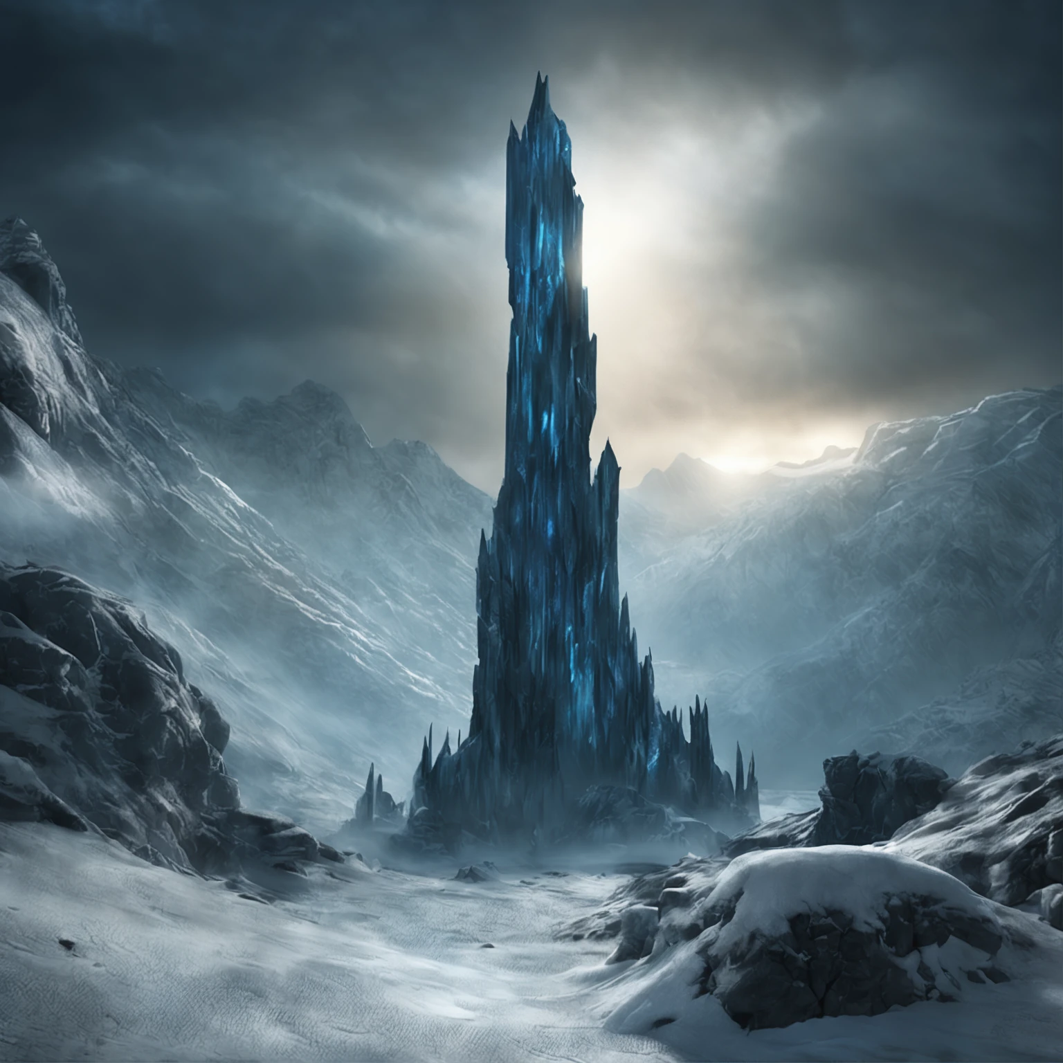 (distant view)Best quality, Masterpiece, 1 magnificent frost pillar at the boundary of the frost kingdom , snow land, high resolution, (photograph realistic:1.4), surrealism, Dream-like,fusionart, Shadowdancer, shadow magic, darkness control, stealth, shadowstep, umbral spells, hidden blade,