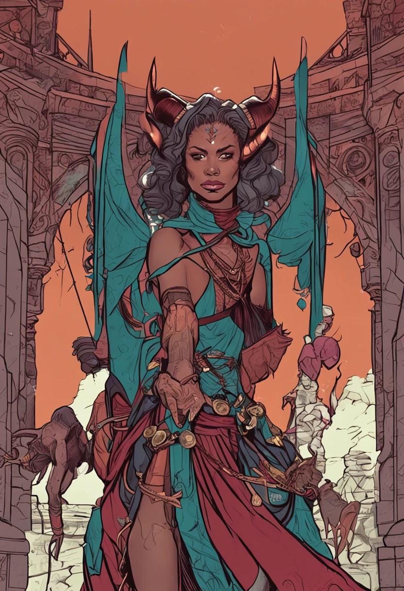 tiefling mulher, ao estilo de phil bourassa