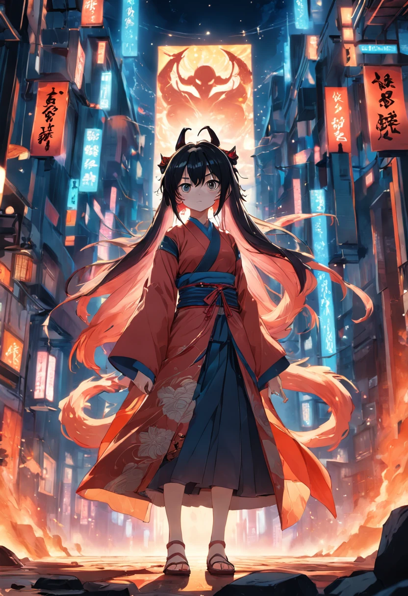 masterpiece, best quality, high quality, solo, female focus, looking at viewer, samurai, oni, squatting