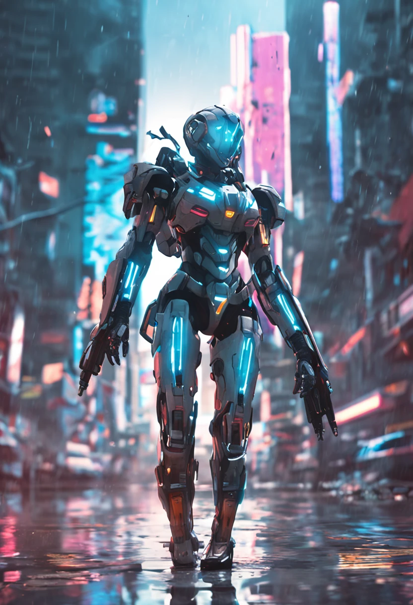 A woman in a futuristic suit is running in a puddle, girl in mecha cyber armor, female mecha, cyberpunk anime girl mech, Mechanized Valkyrie girl, Digital cyberpunk anime art, Mecha wings, anime cyberpunk art, Mecha suit, Ross Tran 8 K, digitl cyberpunk - anime art, professional concept art, anime mecha aesthetic