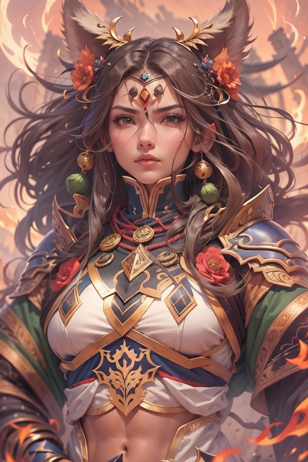 (anthropomorphic turtle),(Tiger Vanguard Warrior:1.4),coda,a tall body,Stout limbs,disdain,ran,tosen,The long hairs of the flame fluttered in the wind,combats,Dynamic lines,Dimly lit battlefield,Ruined castle,(stereoscopic perspective:1.4),Works of masters,super-fine,4K分辨率,high qulity,电影灯光,High picture detail,Detailed pubic hair,Epic shooting,Clearly focused hair,Detailed hair depiction,acurate