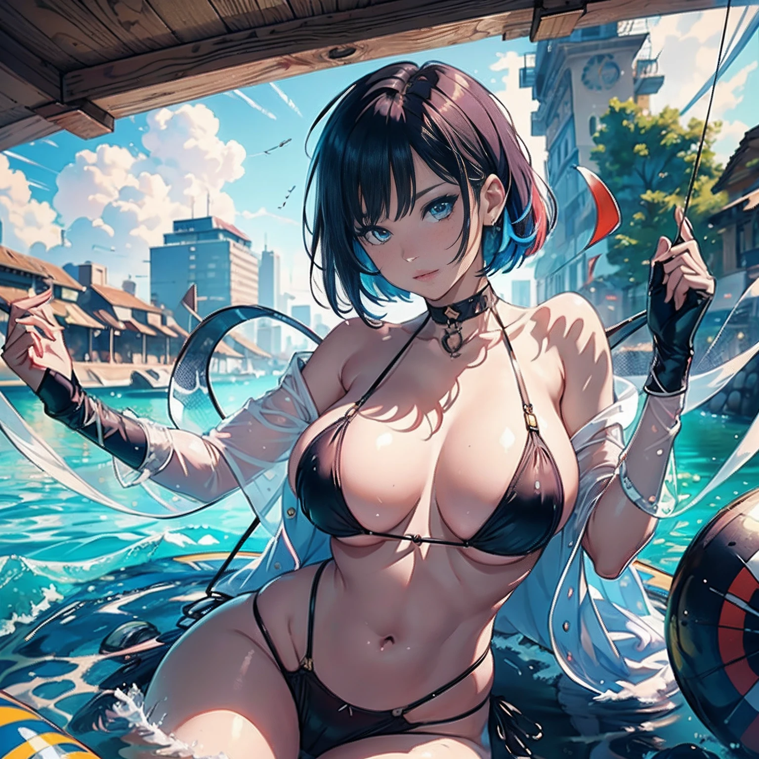Top quality, masuterpiece, High definition, masuterpiece, 8K, highly  detailed, Best Illustration, Beautiful detailed eyes, detailed detail, 20- Ladies, hyper-detailing, Perfect hands, Beautiful artwork, Master quality, Best shadows, Lighting that highlights the characters, Realistic face details, Realism, 3D face, float
masterpiece, The highest quality, colorfulhair, 1girll, bangs, Very short hair, huge boob, erected , Summer background, A MILF, facing to audience, Legs open, String bikini, (White transparent slingshot swimsuit), tiny clothes