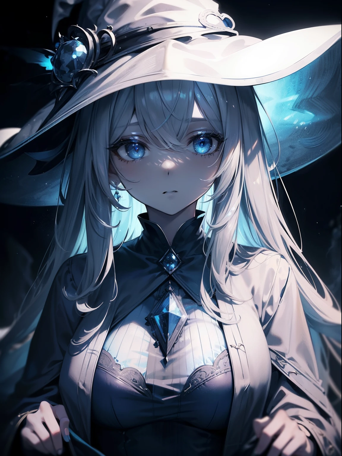 (masterpiece,best quality,ultra detailed),1girl,smirk, ghost body, creature long arms,(blood), (body ghost creature), (detailed ghost creature body), beautiful and detailed face, detailed eyes,(black skin),insanevoid, glowing eyes,translucent clothing,(grey theme), witch hat,hallowen outfit,in the street,night