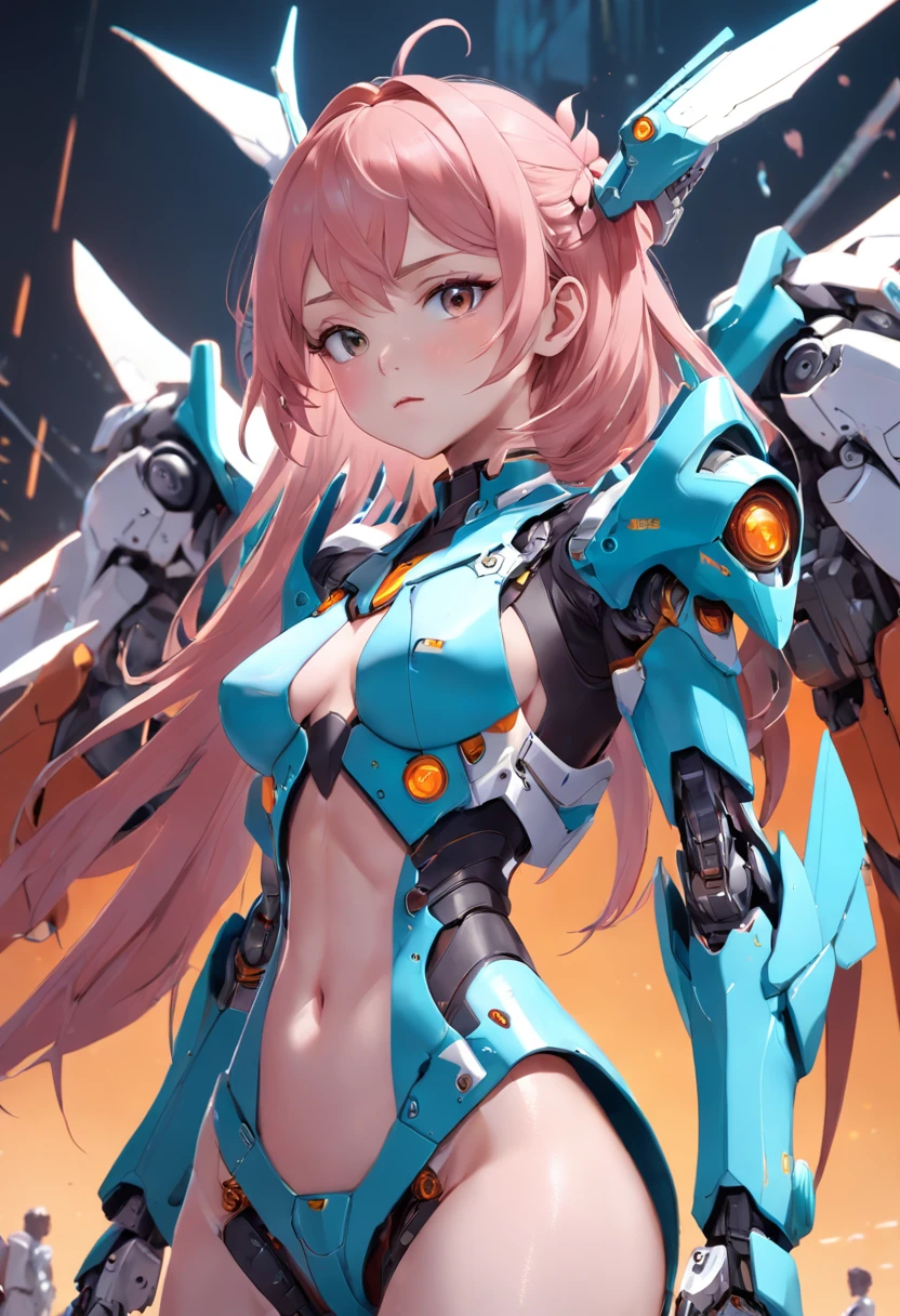 Close-up of a woman in a futuristic suit and a large robot, Mechanized Valkyrie girl, Mecha wings, female mecha, pterodactyl mecha, wlop and krenz cushart, anime robotic mixed with organic, girl in mecha cyber armor, 2. 5 D CGI anime fantasy artwork, mechanized valkyrie