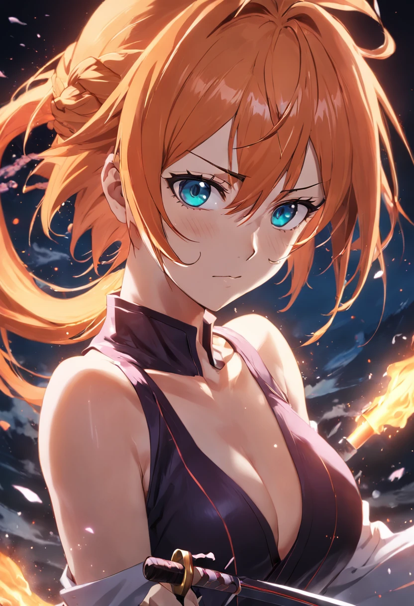 uma arte detalha de Kurosaki Ichigo, Estido de arte Bleach, Inspirado por Tite Kubo, Estilo Anime, Corpo Inteiro, Full HD, 4K, 8K, estilo de desenho hiper-realista, arte de anime limpa e detalhada, dynamic background,