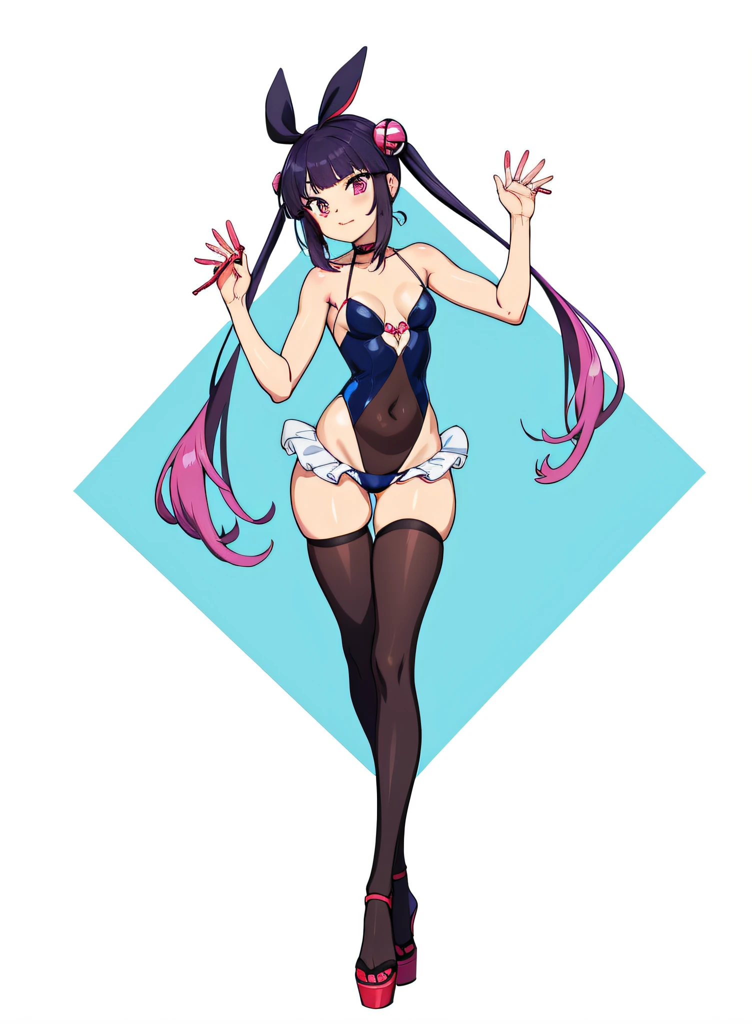 Anime girls wear black and pink clothes,The background is a heart, anime moe art style, An anime girl, (Anime girl), Anime girl, seductive anime girls, full bodyesbian!!, style of magical girl, small curvaceous loli, anime figure, anime style character, juri misaki, anime full body illustration, kawaii playful pose of a dancer