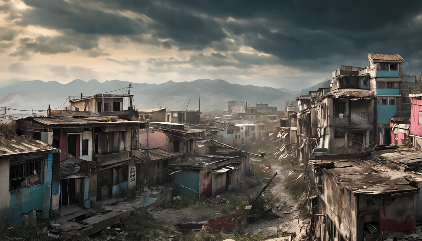 Best quality, Masterpiece, 超高分辨率, (photograph realistic:1.4), surrealism, Dream-like,fusionart, Dilapidated town,废墟,Empty