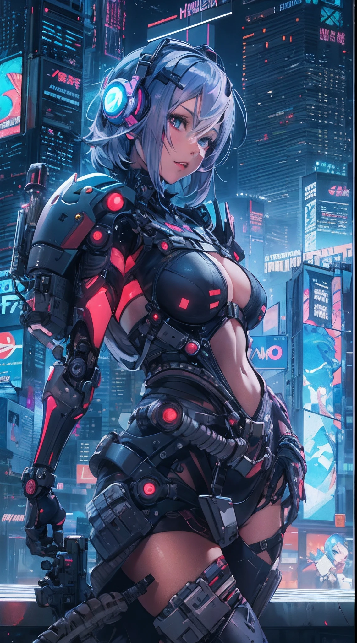 Motor irreal:1.4,UHD,La mejor calidad:1.4, fotorrealista:1.4, textura de la piel:1.4, Obra maestra:1.8,Chica de anime con atuendo futurista posando en una ciudad por la noche, Cyberpunk anime chica mech, Arte digital cyberpunk anime, Anime Arte cyberpunk, Chica de anime cyberpunk, Chica femenina de anime cyberpunk, Linda Chica Cyborg, Mejor fondo de pantalla de Anime 4K Konachan, Oppai cyberpunk, Digital Cyberpunk - Arte Anime, arte de anime cyberpunk, girl in mecha cyber armor, Perfecto anime cyborg mujer