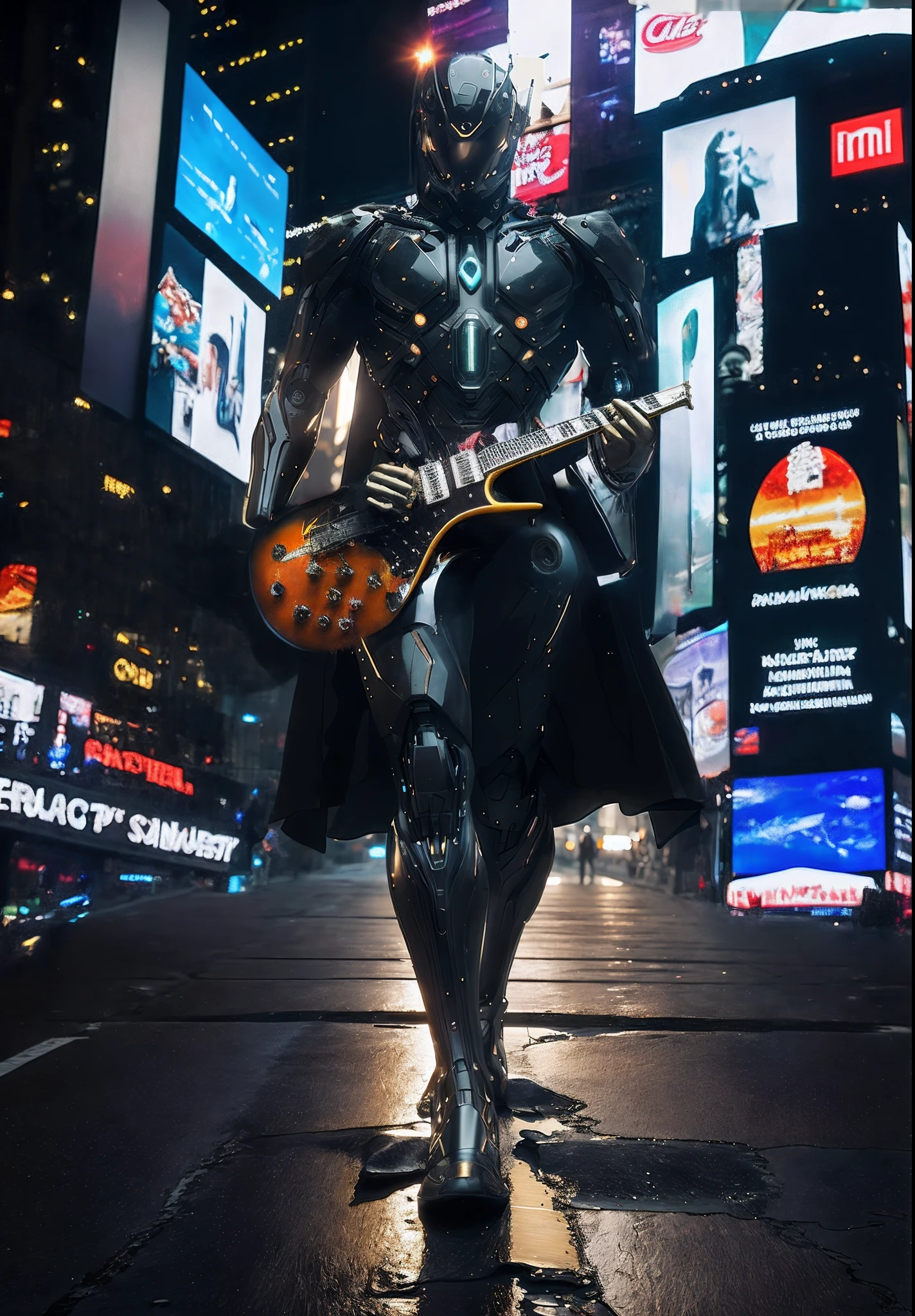 robot playing hyper realistic metal guitar
