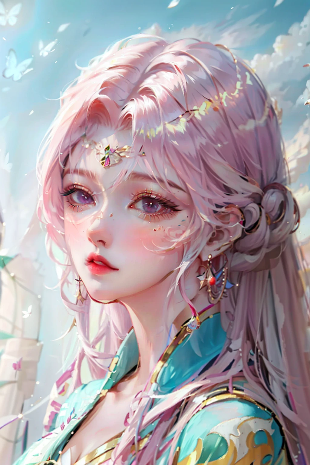 a woman with long hair and a white dress is wearing earrings, beautiful anime portrait, beautiful anime style, beautiful drawing style, beautiful anime girl, beautiful character painting, detailed portrait of anime girl, in the art style of bowater, anime girl with long hair, a beautiful artwork illustration, beautiful digital illustration, beautiful illustration, beautiful anime woman, stunning anime face portrait, manhwa
