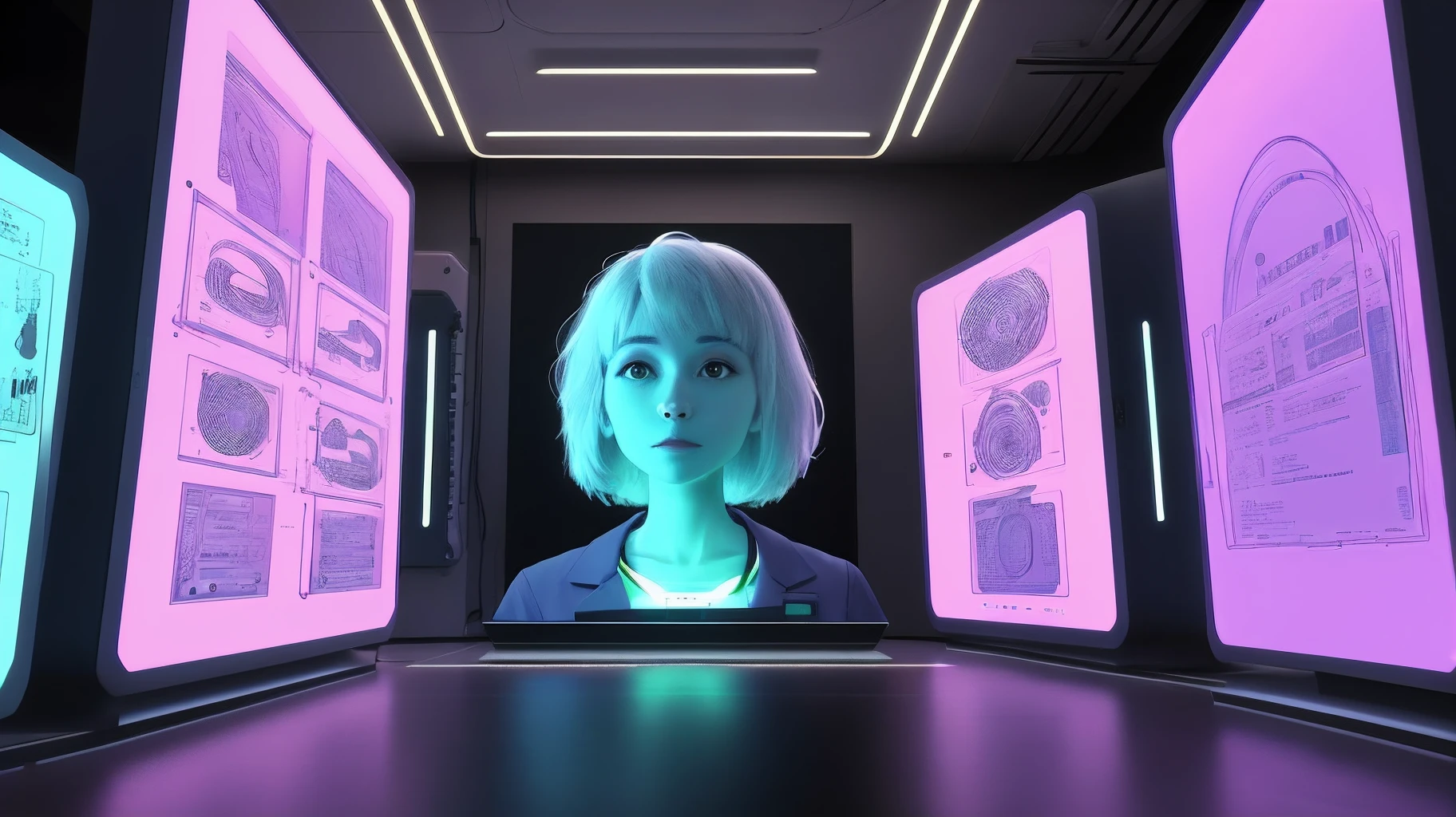 Kindly, Create realistic 3D images of healthcare professionals in a technical environment with bold colors. Health professionals should be portrayed in futuristic laboratories, Surrounded by advanced medical equipment. The scenery should be vibrant,Full of vibrant colors, criando uma atmosfera vibrante.Health professionals should be seen as friendly and confident people, Wear a white lab coat and participate in medical activities related to the technological environment. Details of the face and hands should be carefully crafted,to emphasize your experience and skills.The environment around healthcare professionals should be filled with holographic displays, Display real-time medical data and complex graphs. The colors used in the screen should be intense and vibrant, Includes shades of blue, green, Purple and orange.Ademais, The environment should have futuristic lighting, The entire setup has neon and glowing effects