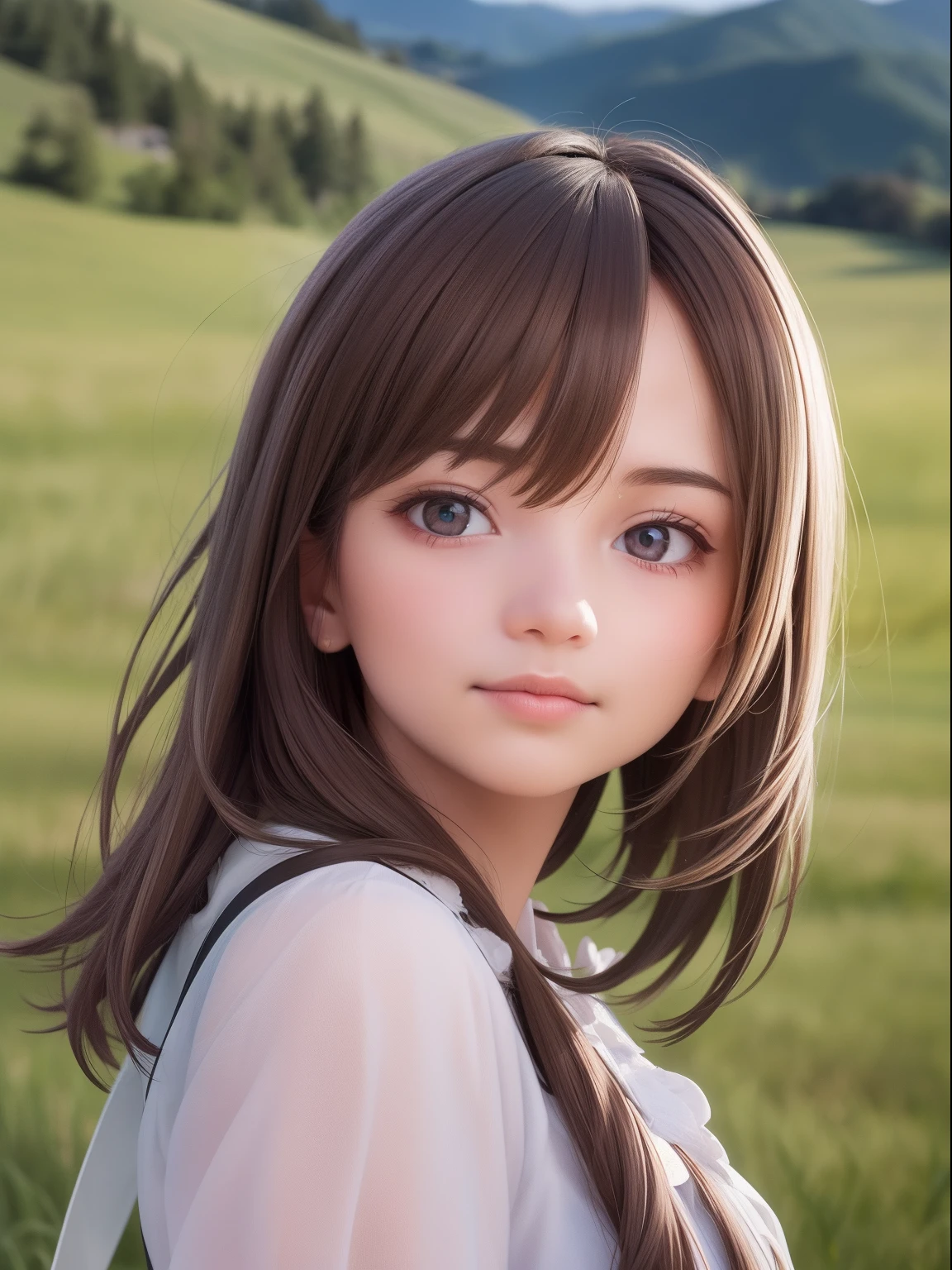 ((6year old girl:1.5)), 1 girl, loli, petite girl, complete anatomy, whole body, children's body, child, super cute, girl, little girl, beautiful girl, beautiful shining body, bangs,brown hair,high eyes,(aquamarine eyess), drooping eyes, petite,tall eyes, beautiful girl with fine details, Beautiful and delicate eyes, detailed face, Beautiful eyes, beautiful shining body, Smiles, happiness,
Whole body angle, Alps, Shepherd's daughter, mountain girl, outdoor, alpine meadow,
natural light,((realism: 1.2)), dynamic far view shot,cinematic lighting, perfect composition, by sumic.mic, ultra detailed, official art, masterpiece, (best quality:1.3), reflections, extremely detailed cg unity 8k wallpaper, detailed background, masterpiece, best quality, (masterpiece), (best quality:1.4), (ultra highres:1.2), (hyperrealistic:1.4), (photorealistic:1.2), best quality, high quality, highres, detail enhancement,