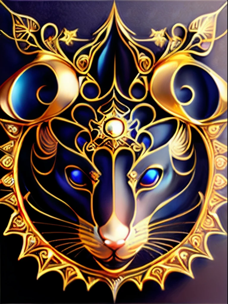 (Zodiac rat head) Simple style, Best quality, Beautiful,Fractal art,Holy light,gold foil,Gold leaf art,Self-luminescence,Represented in the picture