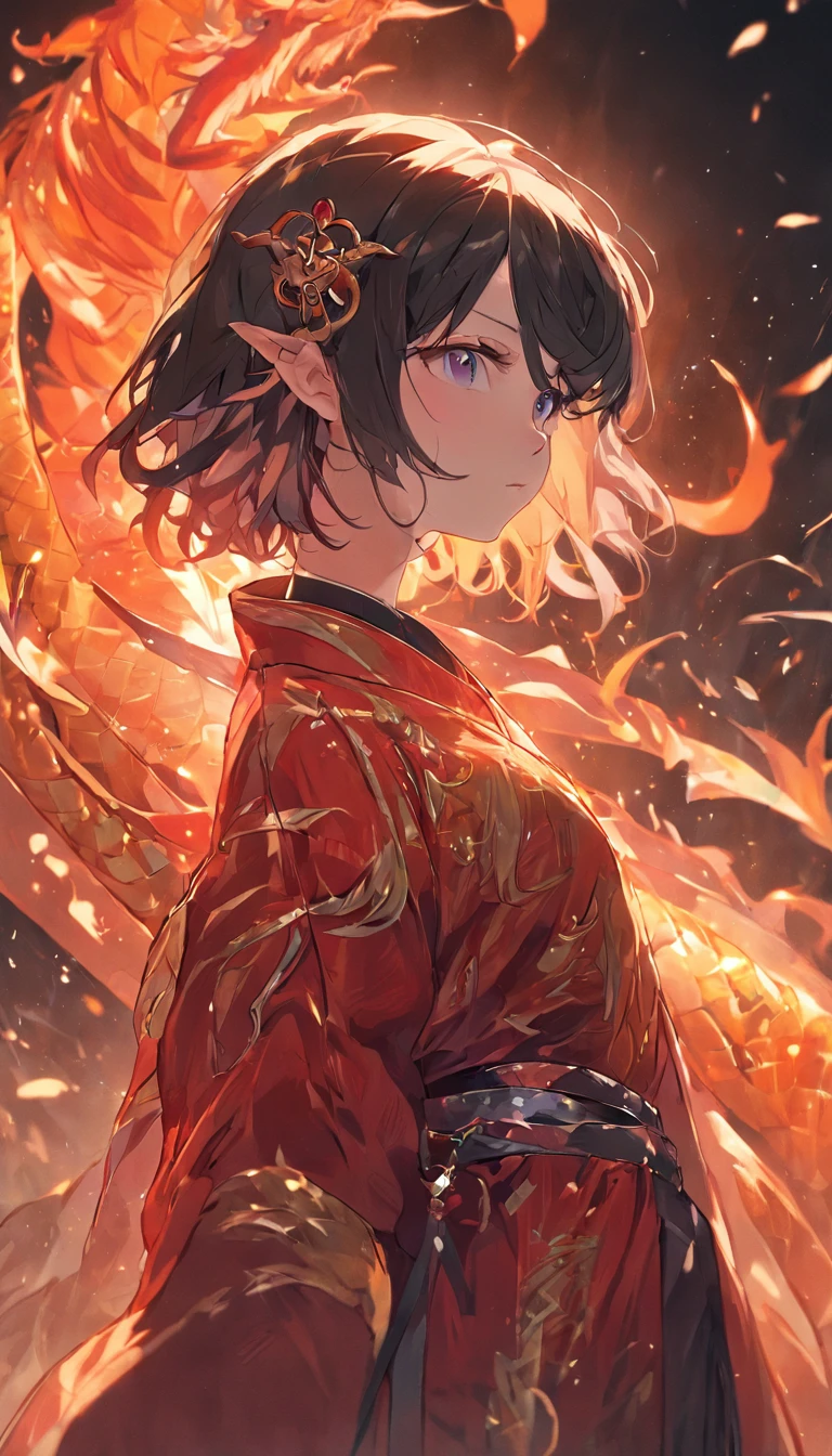 32K（tmasterpiece，k hd，hyper HD，32K）short detailed hair，Gold jewelry area in the back room，Flame Girl ，Yao Lang protector （realisticlying：1.4），Python pattern robe, black tiara，Snowflakes fluttering，The background is pure，Hold your head high，Be proud，The nostrils look at people， A high resolution， the detail， RAW photogr， Sharp Re， Nikon D850 Film Stock Photo by Jefferies Lee 4 Kodak Portra 400 Camera F1.6 shots, Rich colors, ultra-realistic vivid textures, Dramatic lighting, Unreal Engine Art Station Trend, cinestir 800，Hold your head high，Be proud，The nostrils look at people