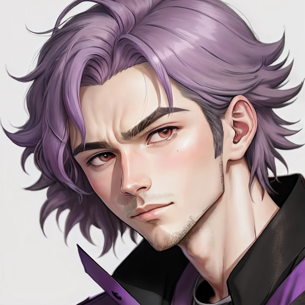 Close-up of a purple-haired man, an anime drawing inspired by Puru, deviantart trend, shin hanga, in an anime style, anime moe art style, made with anime painter studio, flat anime style shading, neferpitou, colored sketch, Kawaii realistic portrait, high quality colorful sketch, Anime style portrait