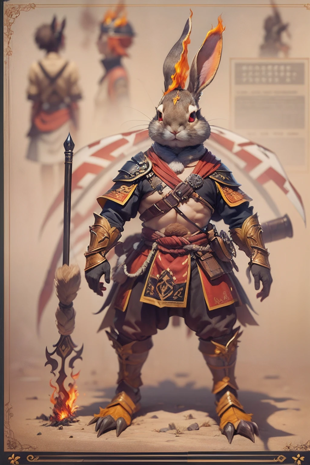 (anthropomorphic turtle),(rabbit warrior:1.4),coda,a tall body,Stout limbs,disdain,ran,tosen,The long hairs of the flame fluttered in the wind,combats,Dynamic lines,Dimly lit battlefield,Ruined castle,(stereoscopic perspective:1.4),Works of masters,super-fine,4K分辨率,high qulity,电影灯光,High picture detail,Detailed pubic hair,Epic shooting,Clearly focused hair,Detailed hair depiction,acurate
