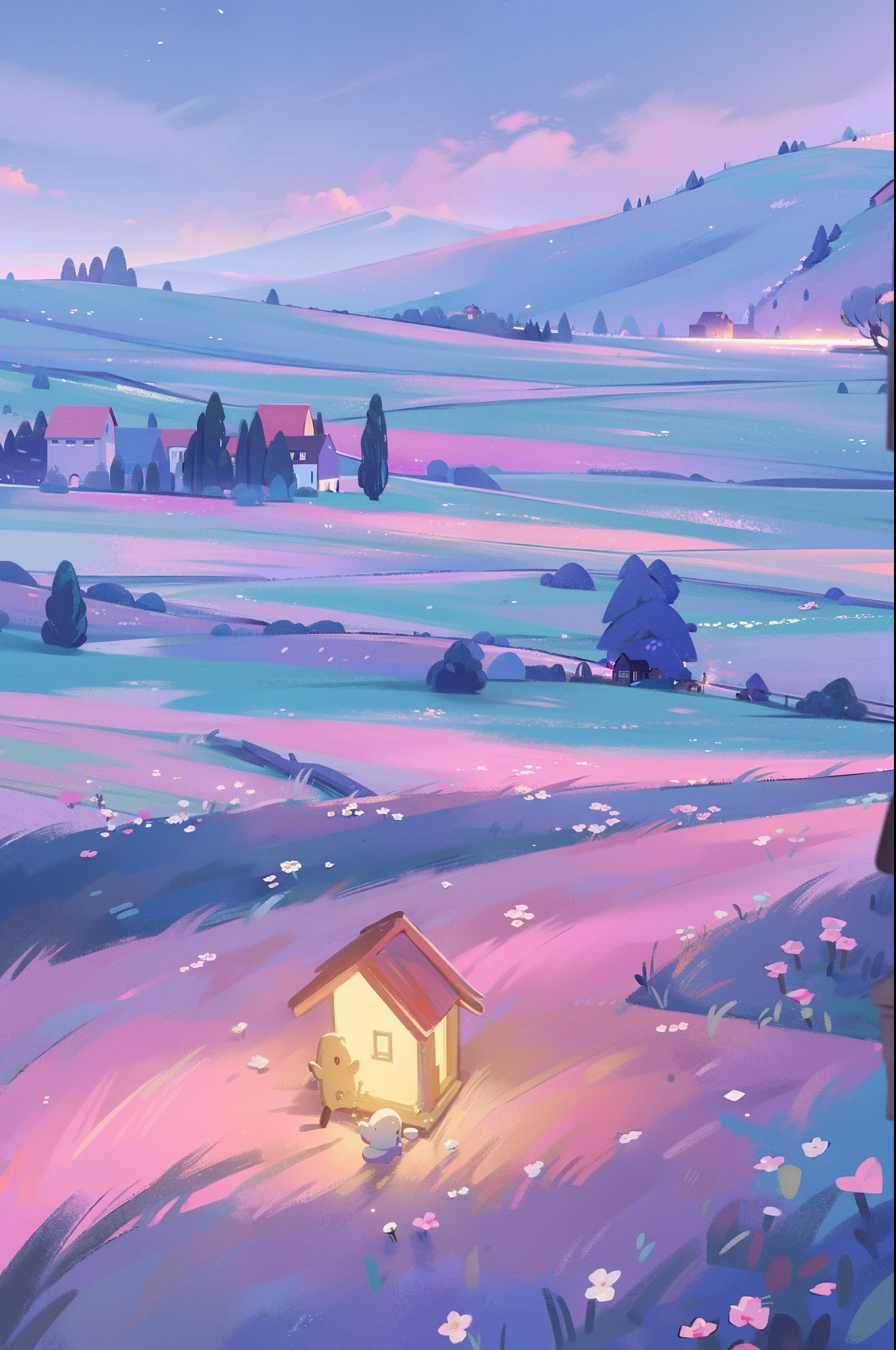 masterpiece, best quality, 8k resolution, sharp focus, intricate detail, beautiful landscape, fantasy storybook castle, magical landscape, colorful, whimsical, magical, high resolution, fine details, fantasy, lake, flowers, garden, village, (huge castle), colorful beautiful sky