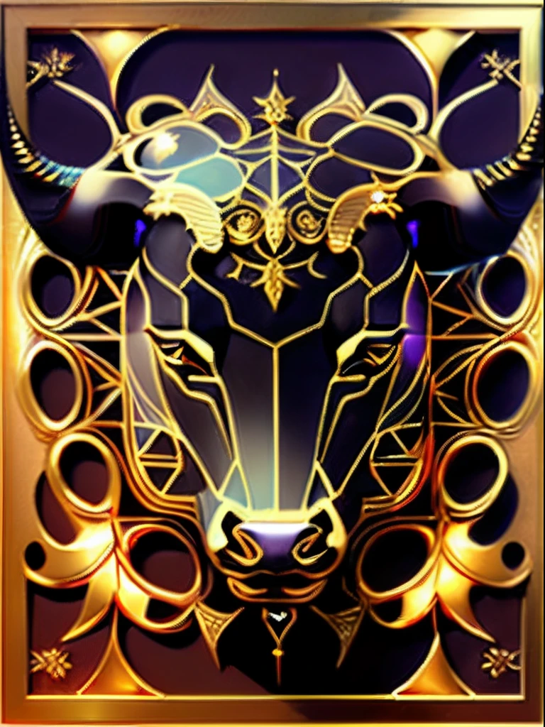 (Zodiac bull head) Simple style, Best quality, Beautiful,Fractal art,Holy light,gold foil,Gold leaf art,Self-luminescence,Represented in the picture