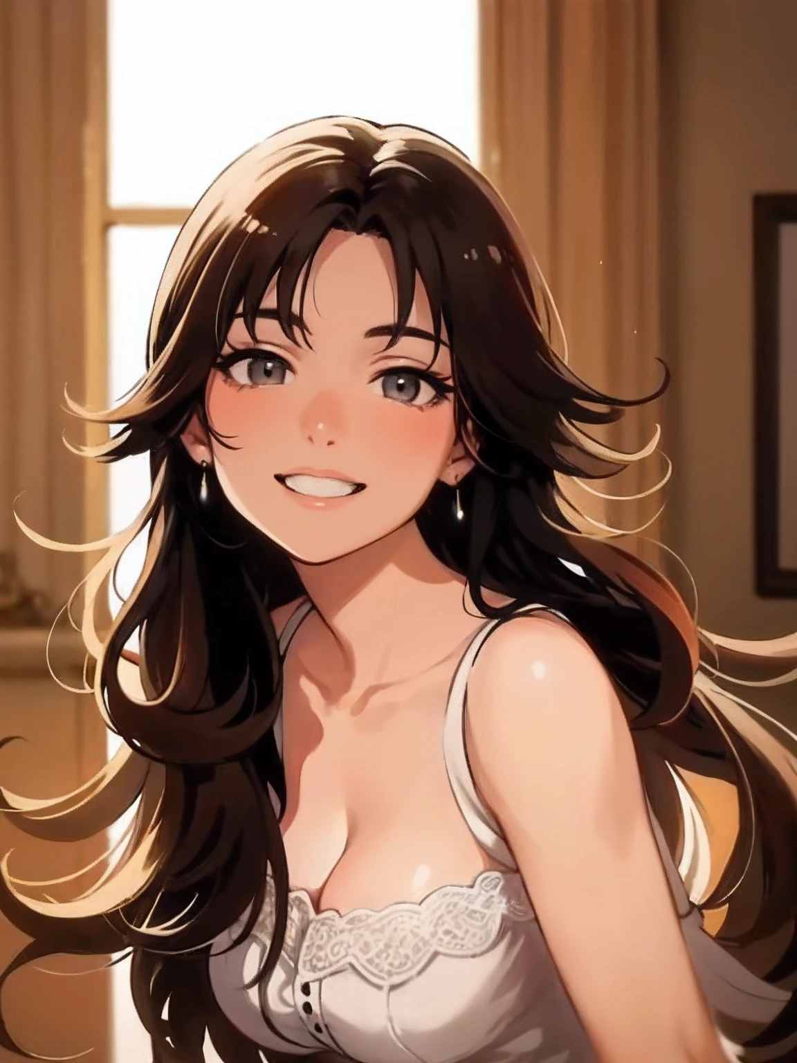 ((Masterpiece, Top Quality, High Resolution, UHD, Perfect Pixel, Depth of Field, 4k, RTX, HDR))), 1 Girl, Single, Alone, Beautiful Anime Girl, Beautiful Art Style, Anime Character, ((long hair, bangs, brown hair)), (green eyes: 1.4, round eyes, beautiful eyelashes, realistic eyes), (detailed face
Blush: 1.2), (Smooth texture: 0.75, Realistic texture: 0.65, Photorealistic: 1.1, Anime CG style), Medium breasts, (Dynamic angle, Dynamic pose: 1.4, Throw, Close, Viewer looking), perfect body, (red lipstick)naughty woman, age 39,close up, big breasts, huge breasts
indoor、Top Quality, Photorealistic, 8k, High Resolution, Girl,smile,Bras that cut into too big breasts
1 Woman, (Professional Lighting, Bokeh), 
1.5), (Portrait: 0.6), Gorgeous, (Dynamic Pose: 1.2), Soft Lighting,leaning forward
8K, ultra-definition image quality, highest image quality, long and full eyelashes、In underwear、Big Ass、Plump body、Embarrassing、Small face、Realistic Face、tall、solo、Girl's room, panties are visible、White, flesh-colored, or pink lingerie、attractive stepmother、Figure (looking up from below), close-up of crotch, camel's toes、Pose where you can't see your hands、leaning forward、balance the face
