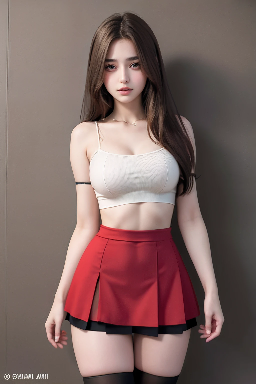 a beautiful yo Lebanon woman, spaghetti strap top, high waist short skirt , thighhighs