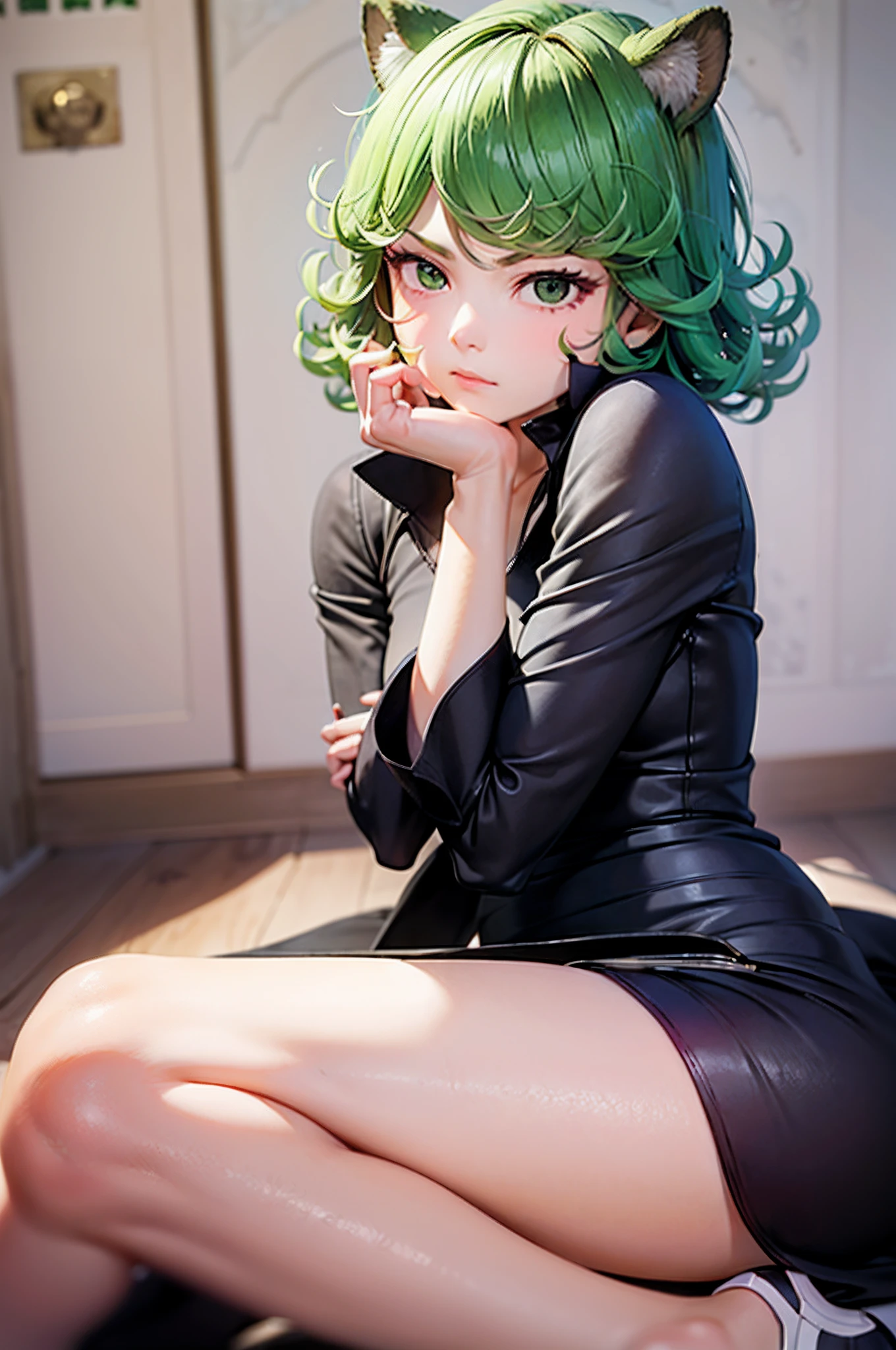 tatsumaki, thighs, nude, full body, doggy style, high heels