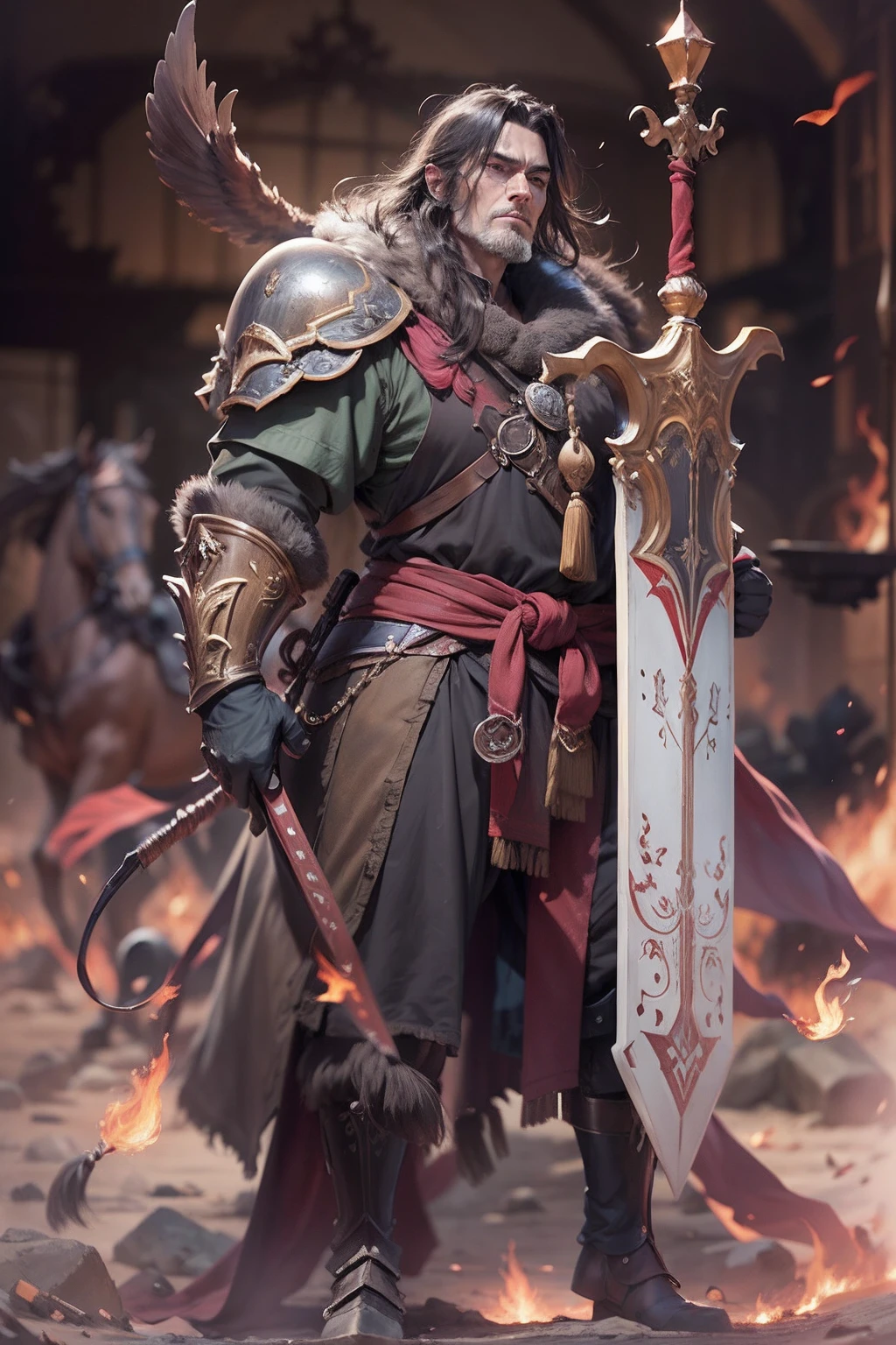 (anthropomorphic turtle),(horse warrior:1.4),coda,a tall body,Stout limbs,disdain,ran,tosen,The long hairs of the flame fluttered in the wind,combats,Dynamic lines,Dimly lit battlefield,Ruined castle,(stereoscopic perspective:1.4),Works of masters,super-fine,4K分辨率,high qulity,电影灯光,High picture detail,Detailed pubic hair,Epic shooting,Clearly focused hair,Detailed hair depiction,acurate