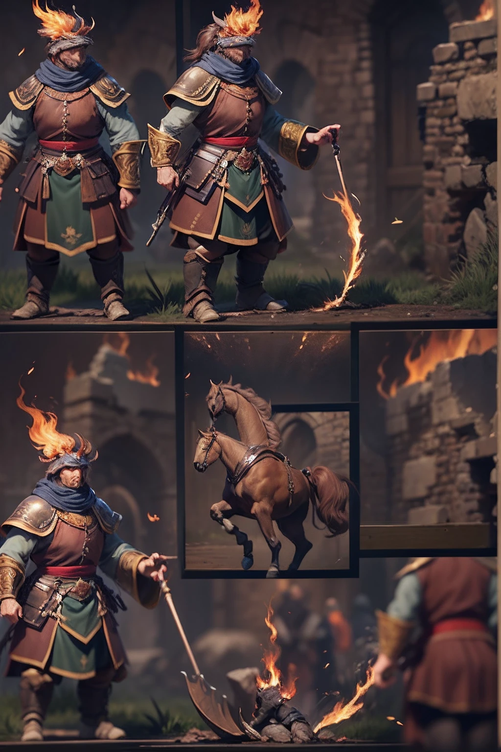 (anthropomorphic turtle),(horse warrior:1.4),coda,a tall body,Stout limbs,disdain,ran,tosen,The long hairs of the flame fluttered in the wind,combats,Dynamic lines,Dimly lit battlefield,Ruined castle,(stereoscopic perspective:1.4),Works of masters,super-fine,4K分辨率,high qulity,电影灯光,High picture detail,Detailed pubic hair,Epic shooting,Clearly focused hair,Detailed hair depiction,acurate