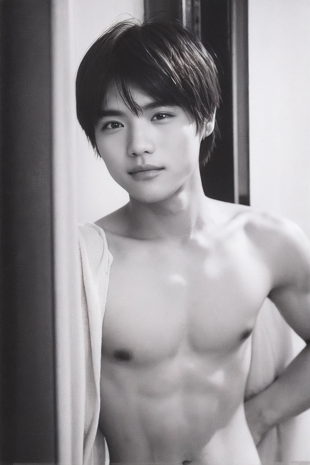 Beautiful photo of Chinese idol man, Summer, lecherous, filmgrain, Ilford HP5, 80mm