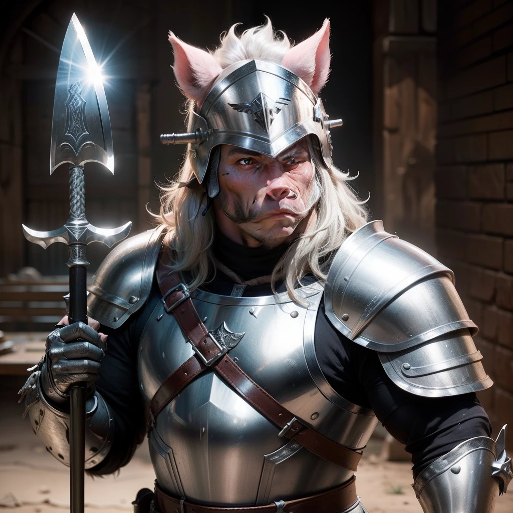 Pig people,Wears silver armor,With Tomahawks,wearing a silver helmet