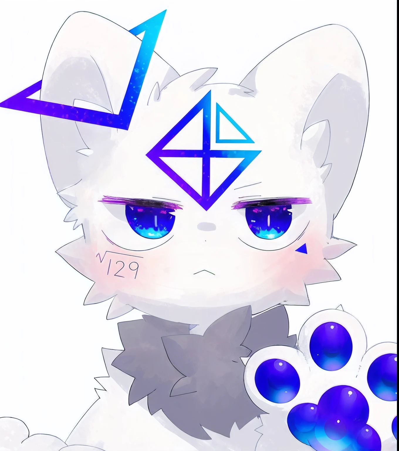 Anime cat with a purple and blue triangle on its head, arte Fursona, Fursona!!!!, gato anime, Arte peluda!!!, arte peluda muito bonita, arte peluda pov, por Kanbun Master, Arte peluda, Fursona peludo, furafinidade peluda, Arte digital no Pixiv, estilo de arte desconhecido, desenho peludo profissional, Neferpitou