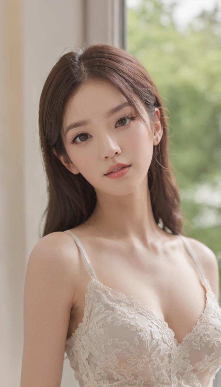 High quality,tmasterpiece,超A high resolution,(Photorealsitic),(realisticlying:1.4),Original photo of mannequins,1Kpop girl,kinsOO(Full body photo,inside in room, ((Open your legs,facing to audience))),Good looking face,Slim,Dignified,Small Fresh,(Superskirt),ssmile,Long black straight hair,Beautiful hair accessories,Beautiful girl healthy body,detailed scene, Beautiful digital illustrations, detaileds,ultra - detailed, Cinematic quality, (Beauty and aesthetics,big breasts beautiful),(correct hand,anatomy correct),