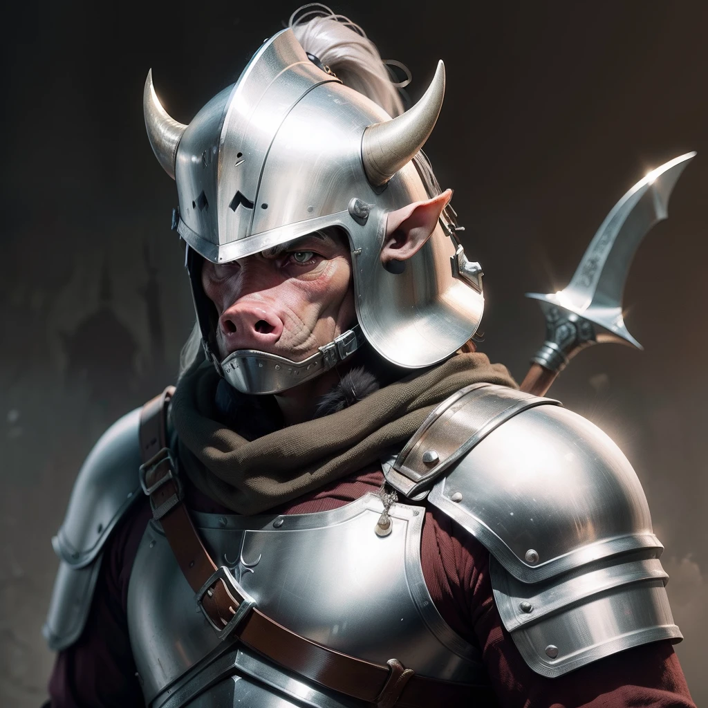 Pig people,Wears silver armor,With Tomahawks,wearing a silver helmet
