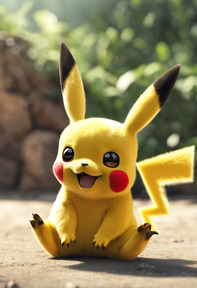 Juvenile Pikachu，Wear diapers，sat on the ground，A pacifier in his mouth，Cute eyes