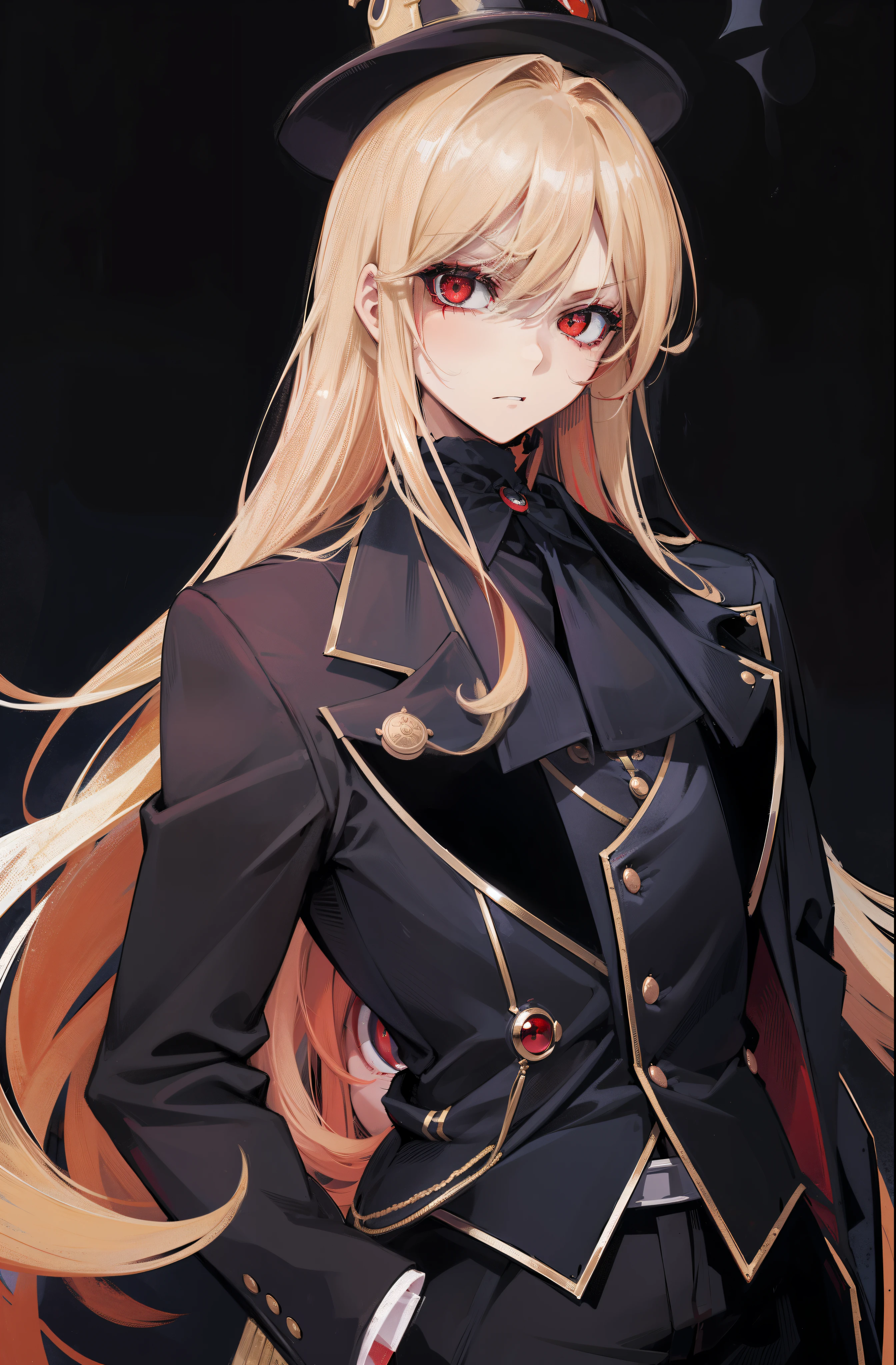 Red vampire eyes, danganrompa, circular pupils, evil looking, masculine face, masculine features.
