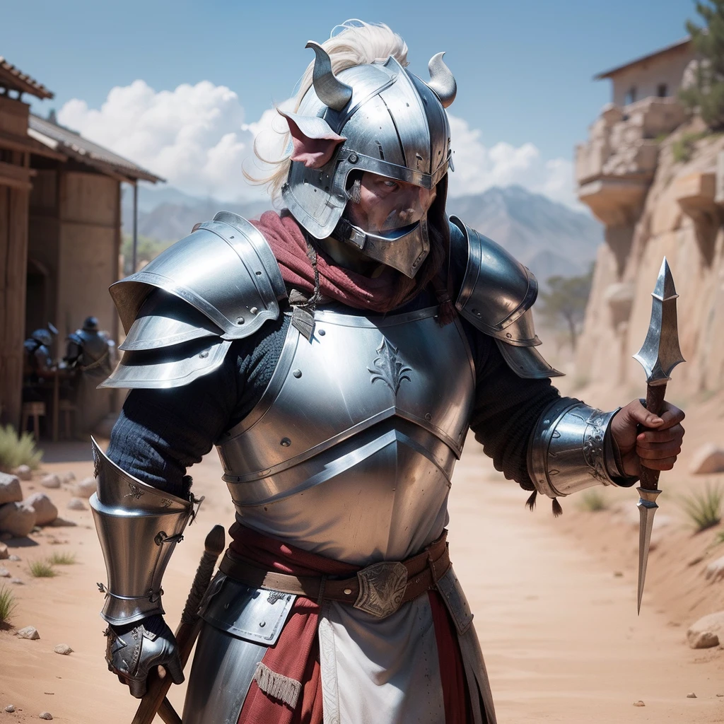 Pig people,Wears silver armor,With Tomahawks,wearing a silver helmet