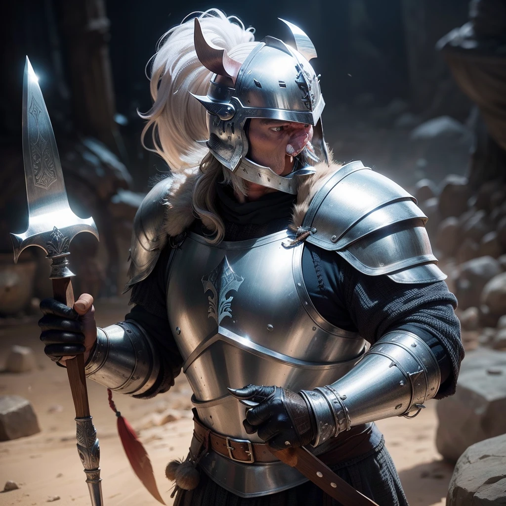 Pig people,Wears silver armor,With Tomahawks,wearing a silver helmet