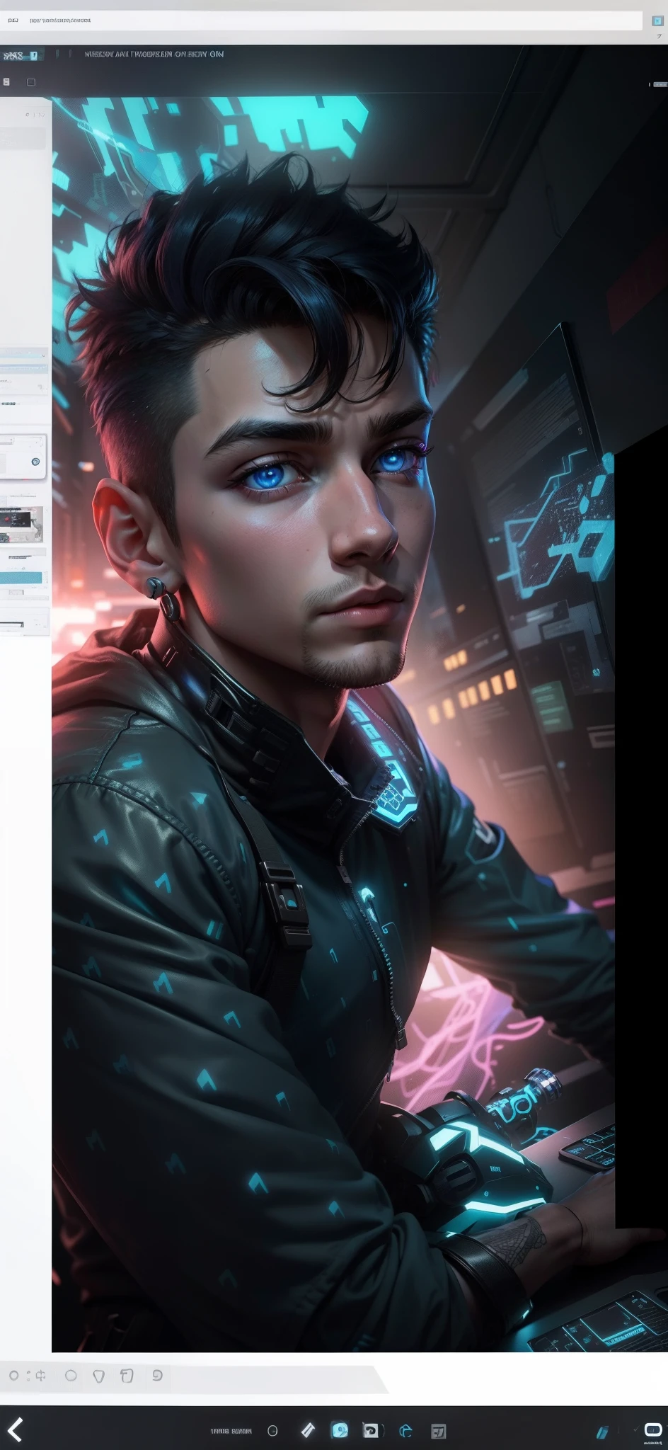 Blue colour background, handsome 16 age boy, cyberpunk, toddler,neon,8k,v4