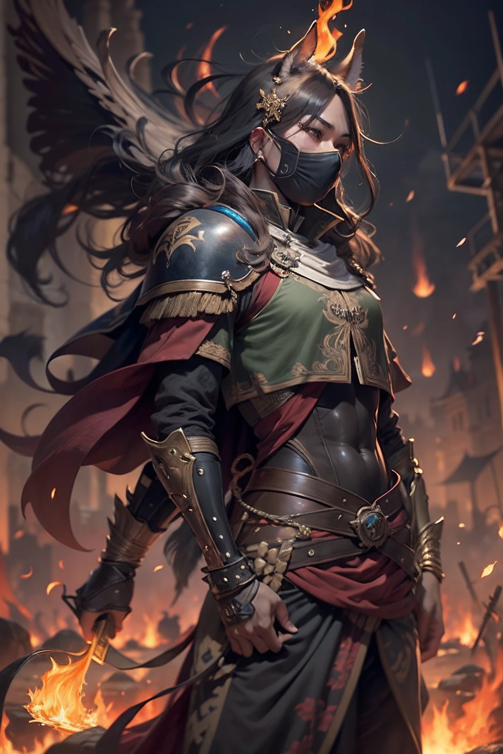 （anthropomorphic turtle），（Horse-headed warriors：1.4），coda，a tall body，Stout limbs，disdain，ran，tosen，The long hairs of the flame fluttered in the wind，combats，Dynamic lines，Dimly lit battlefield，Ruined castle，（stereoscopic perspective：1.4），Works of masters，super-fine，4K分辨率，high qulity，电影灯光，High picture detail，Detailed pubic hair，Epic shooting，Clearly focused hair，Detailed hair depiction，acurate