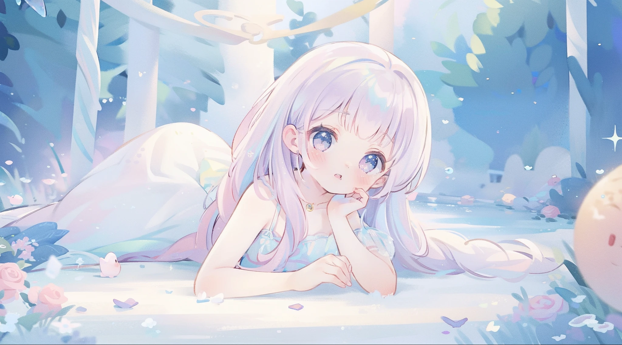 masterpiece, best quality, 8k resolution, sharp focus, intricate detail, beautiful girl, sparkling eyes, golden ratio face, otherworldly liquid, watercolor, ((pastel colors)), bright colors, whimsical, colorful, sharp focus, high resolution, fine detail, princess fantasy ballgown, ((round eyes)), iridescent bubbles, castle landscape in background