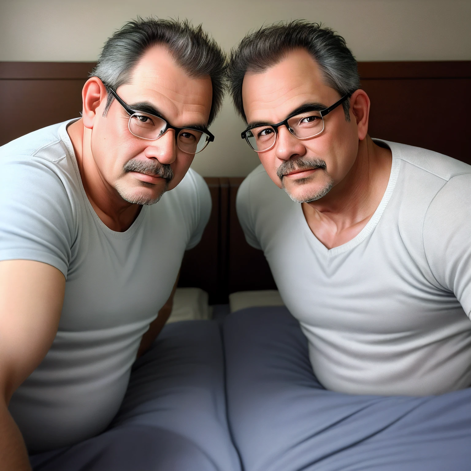 Twin brothers,age 55,magister,onbed