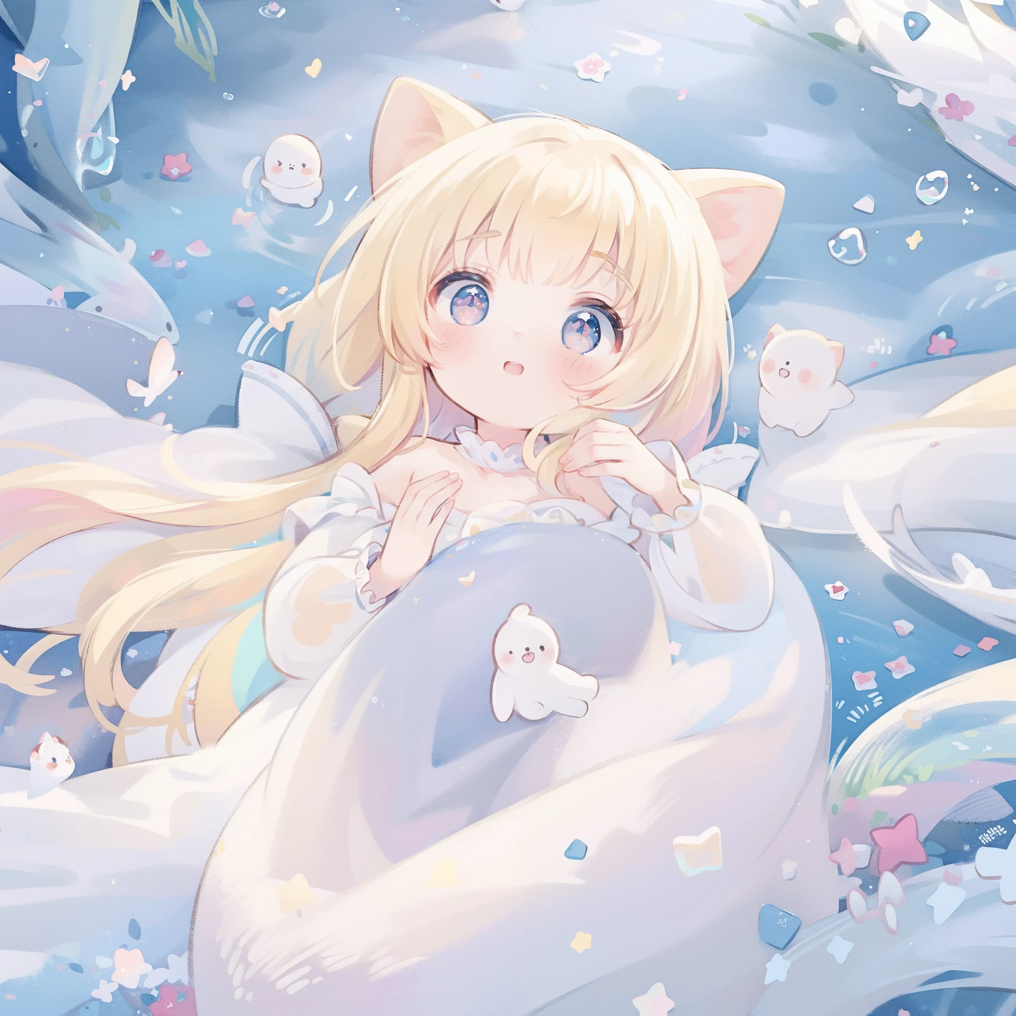 masterpiece, best quality, 8k resolution, sharp focus, intricate detail, beautiful girl, sparkling eyes, golden ratio face, otherworldly liquid, watercolor, pastel colors, bright colors, whimsical, colorful, sharp focus, high resolution, fine detail, princess fantasy flowing ballgown, ((round eyes)), iridescent bubbles, castle landscape in background