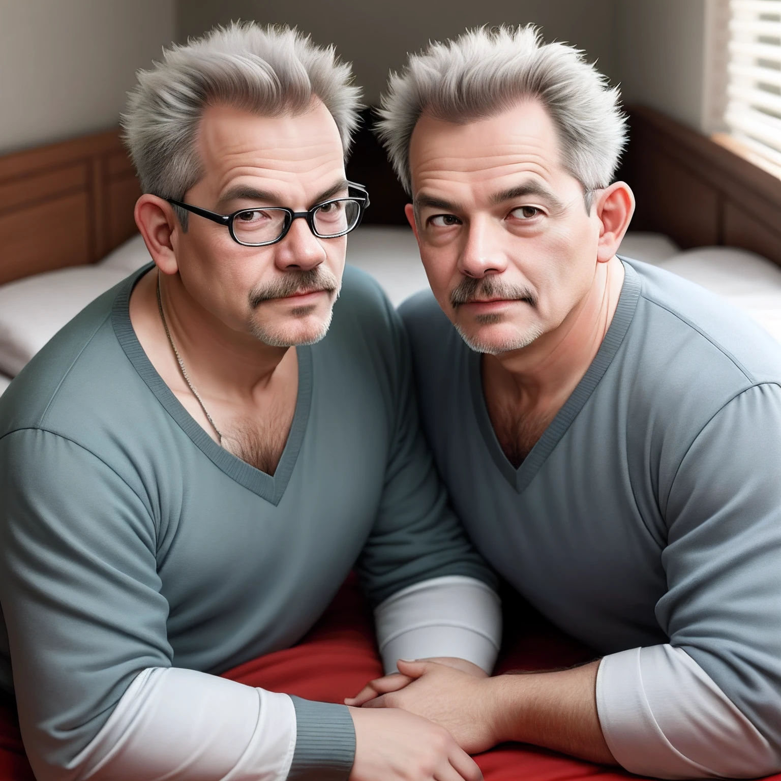 Twin brothers,age 55,magister,onbed